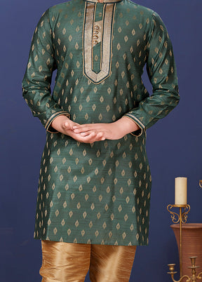 Green Jacquard Silk Kurta Pajama Set - Indian Silk House Agencies