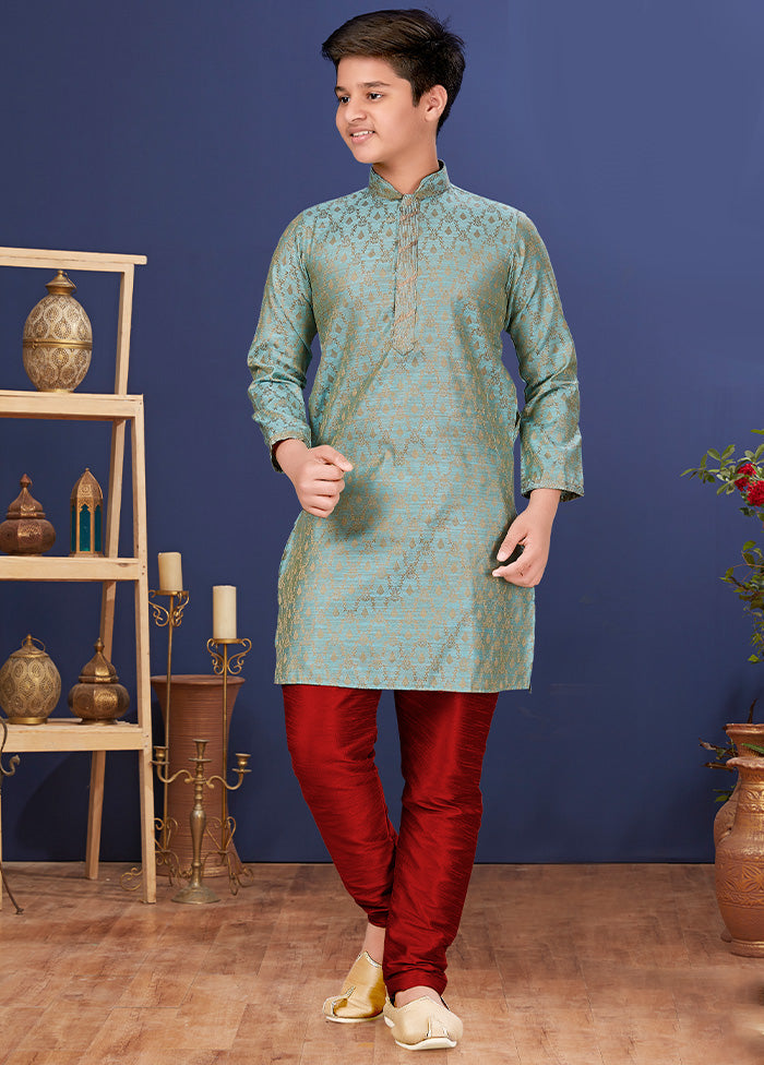 Blue Jacquard Silk Kurta Pajama Set - Indian Silk House Agencies