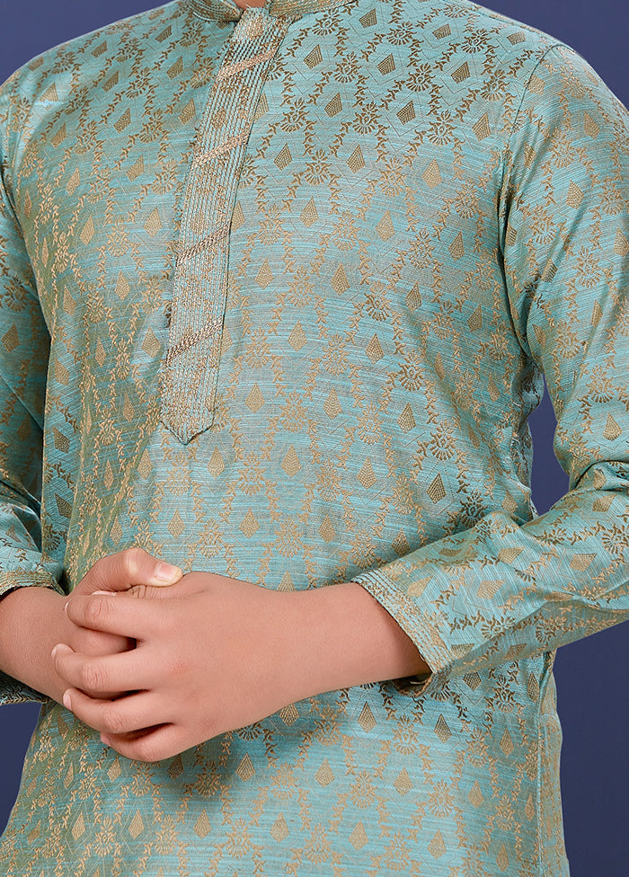 Blue Jacquard Silk Kurta Pajama Set - Indian Silk House Agencies