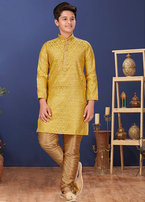 Yellow Jacquard Silk Kurta Pajama Set - Indian Silk House Agencies