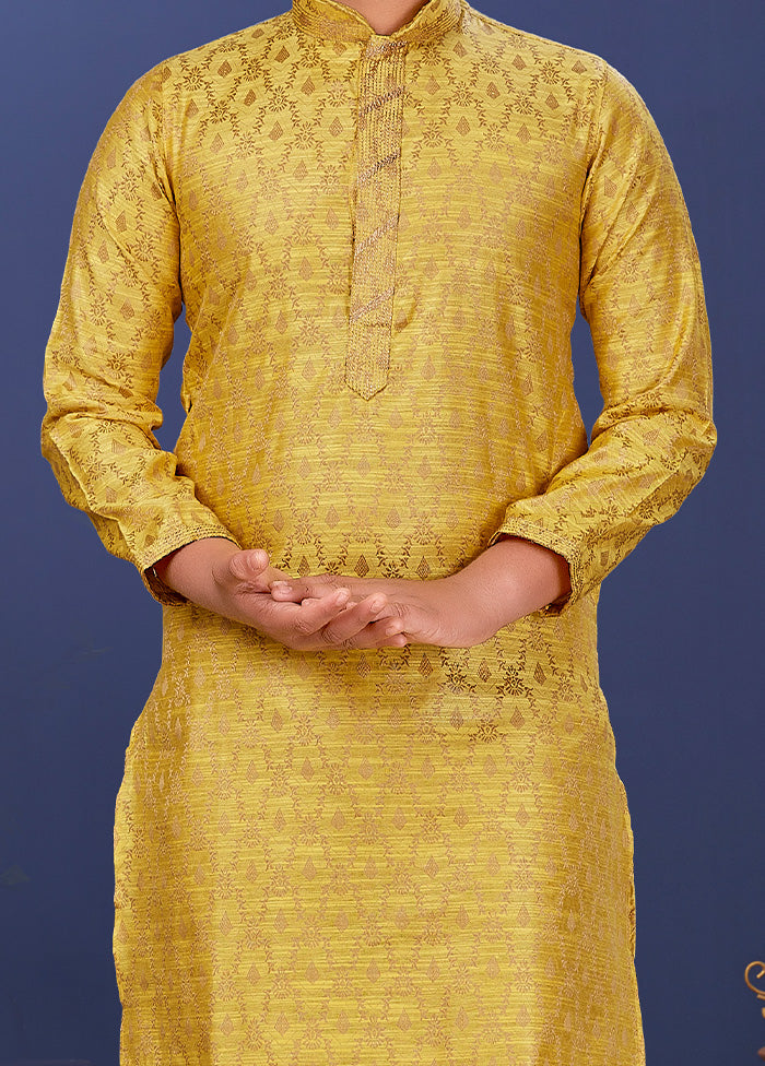 Yellow Jacquard Silk Kurta Pajama Set - Indian Silk House Agencies