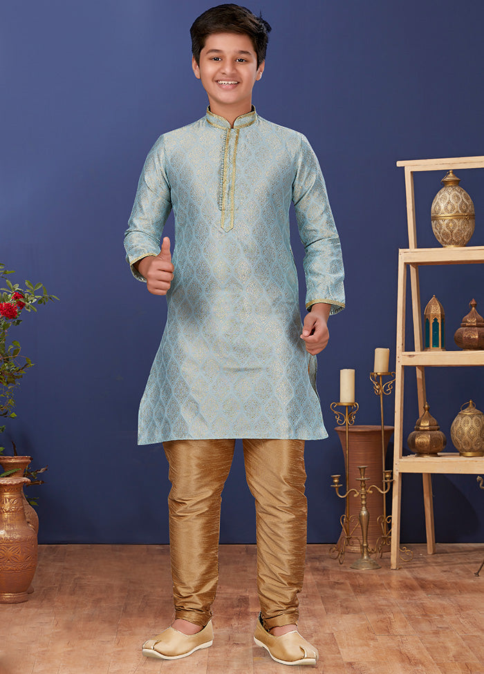 Blue Jacquard Silk Kurta Pajama Set - Indian Silk House Agencies