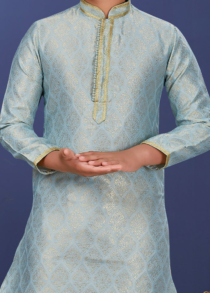 Blue Jacquard Silk Kurta Pajama Set - Indian Silk House Agencies