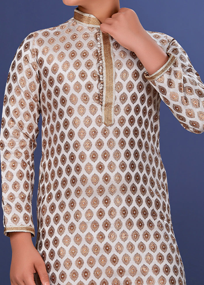 White Jacquard Silk Kurta Pajama Set - Indian Silk House Agencies