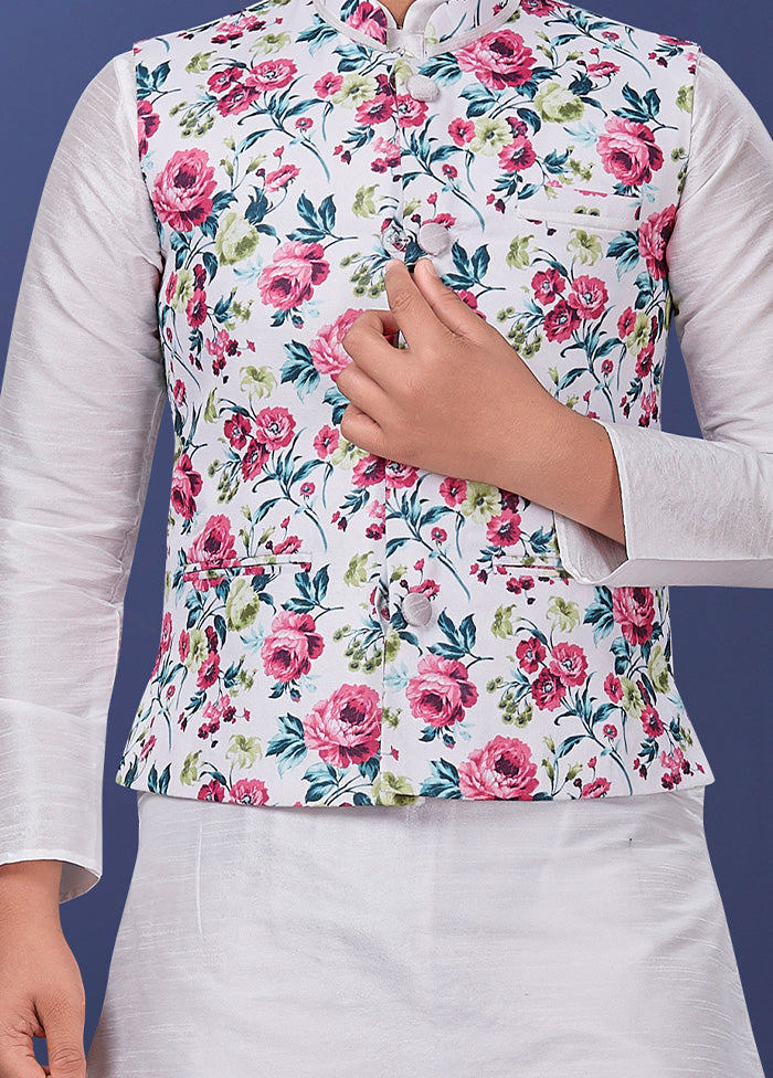 White Printed Ethnic Jacket - Indian Silk House Agencies