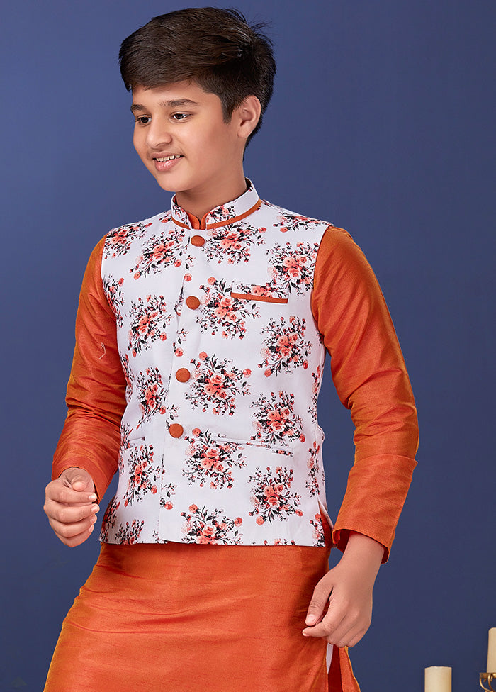 Orange Printed Ethnic Jacket - Indian Silk House Agencies