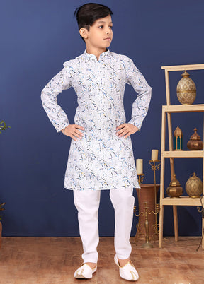 White Printed Kurta Pajama Set - Indian Silk House Agencies