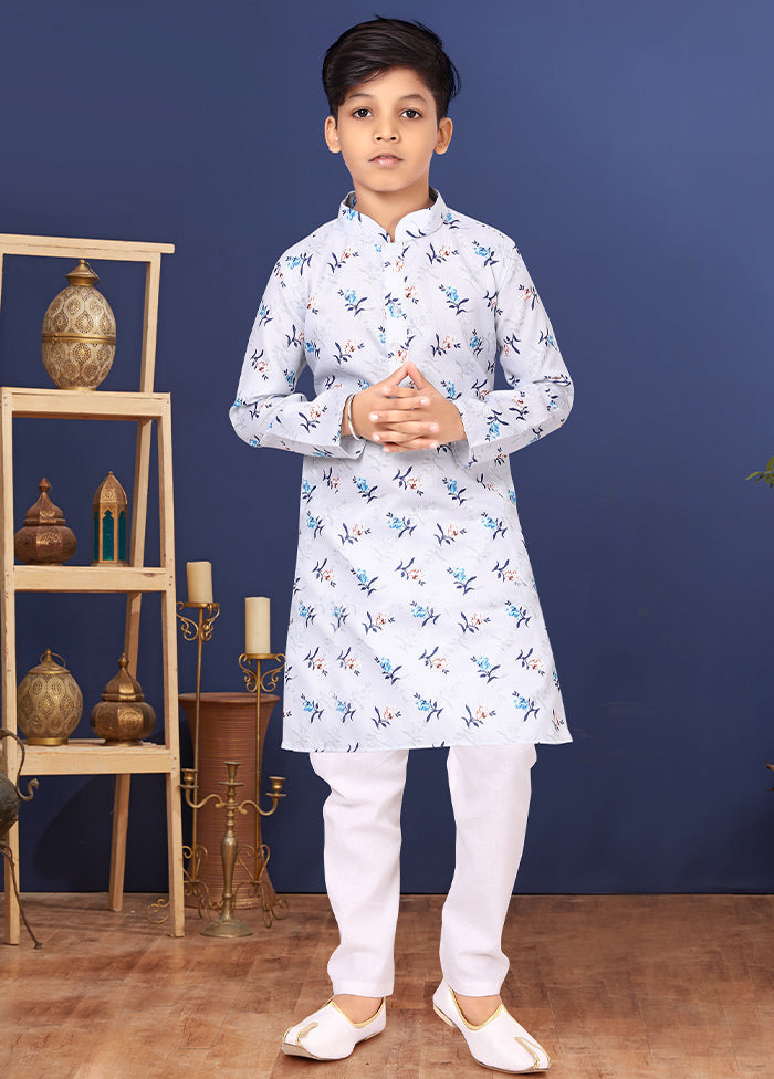 White Printed Kurta Pajama Set - Indian Silk House Agencies