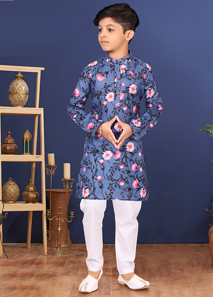 Blue Printed Kurta Pajama Set - Indian Silk House Agencies