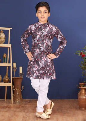 Grey Printed Kurta Pajama Set - Indian Silk House Agencies