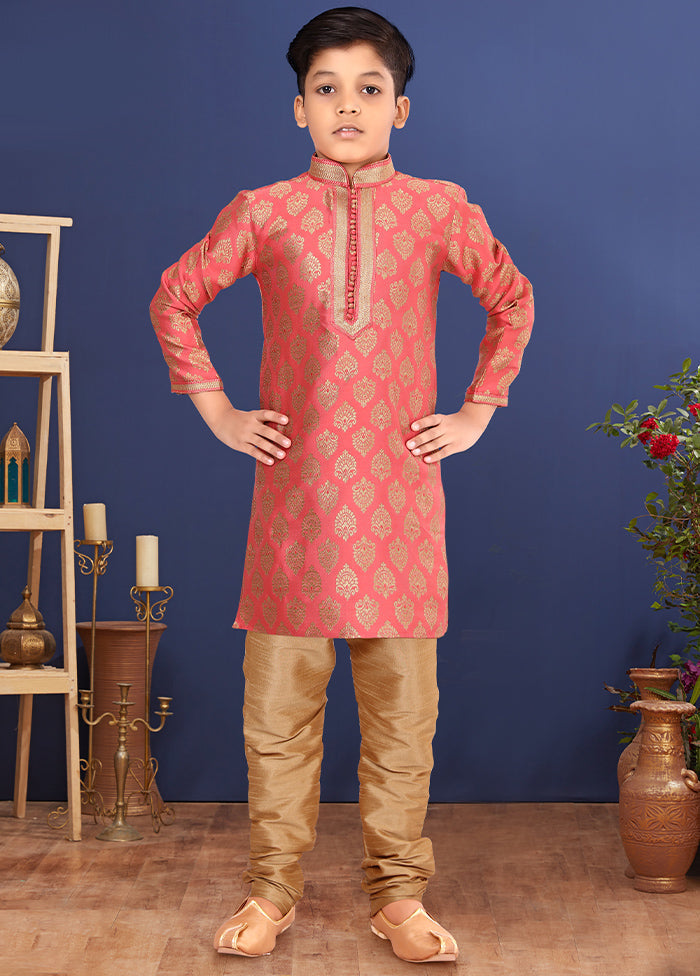 Pink Jacquard Silk Kurta Pajama Set - Indian Silk House Agencies