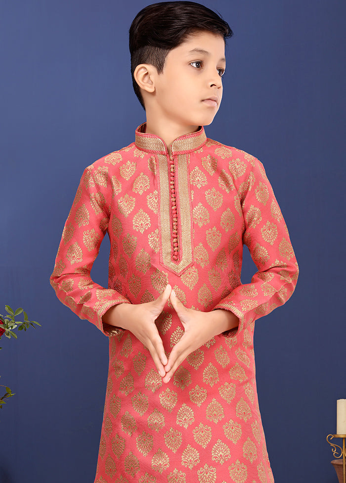 Pink Jacquard Silk Kurta Pajama Set - Indian Silk House Agencies