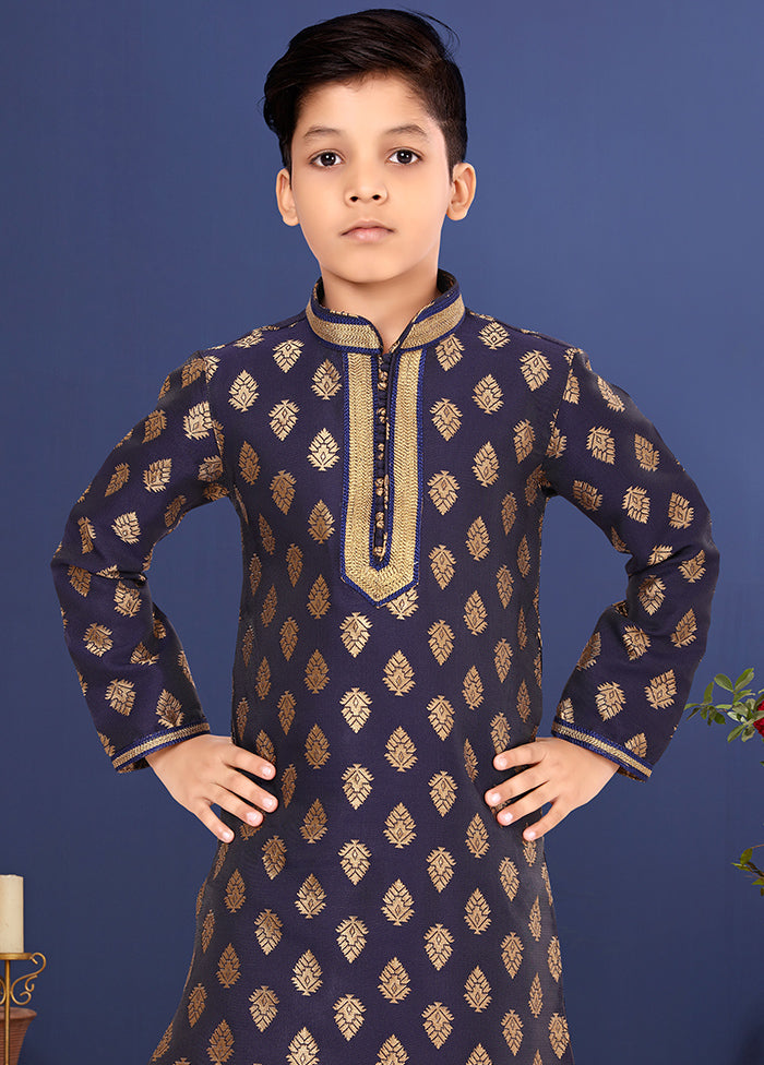 Blue Jacquard Silk Kurta Pajama Set - Indian Silk House Agencies