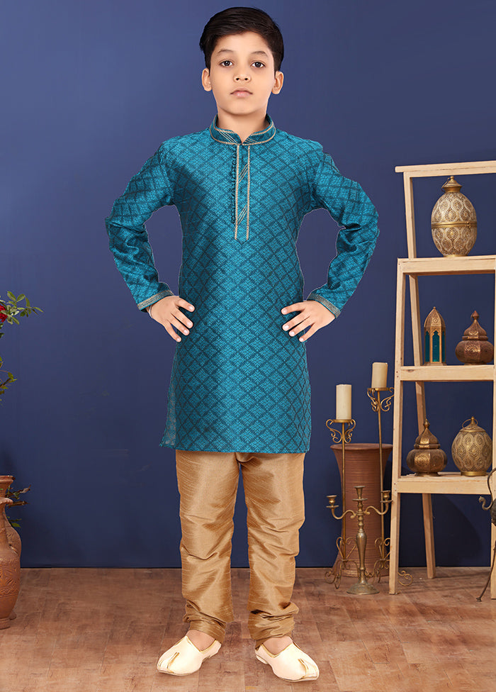 Blue Zari Woven Kurta Pajama Set - Indian Silk House Agencies