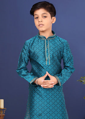 Blue Zari Woven Kurta Pajama Set - Indian Silk House Agencies