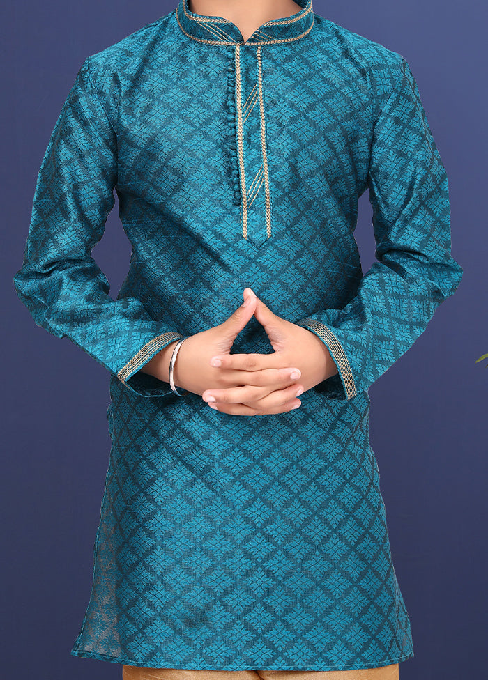 Blue Zari Woven Kurta Pajama Set - Indian Silk House Agencies