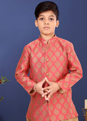 Pink Jacquard Silk Kurta Pajama Set - Indian Silk House Agencies