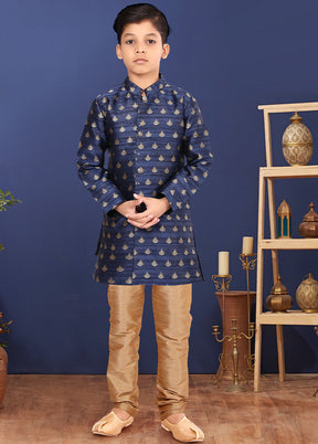 Blue Jacquard Silk Kurta Pajama Set - Indian Silk House Agencies