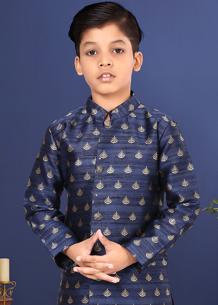 Blue Jacquard Silk Kurta Pajama Set - Indian Silk House Agencies