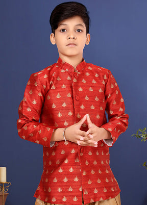 Red Jacquard Silk Kurta Pajama Set - Indian Silk House Agencies