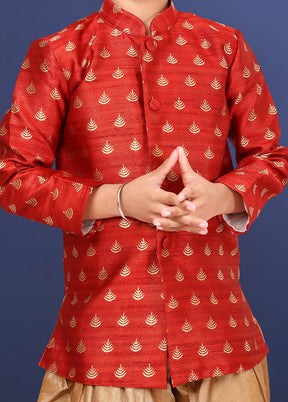 Red Jacquard Silk Kurta Pajama Set - Indian Silk House Agencies