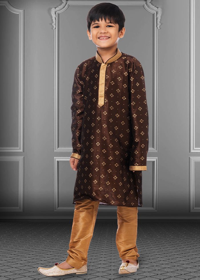 Brown Silk Kurta Pajama Set For Boys - Indian Silk House Agencies