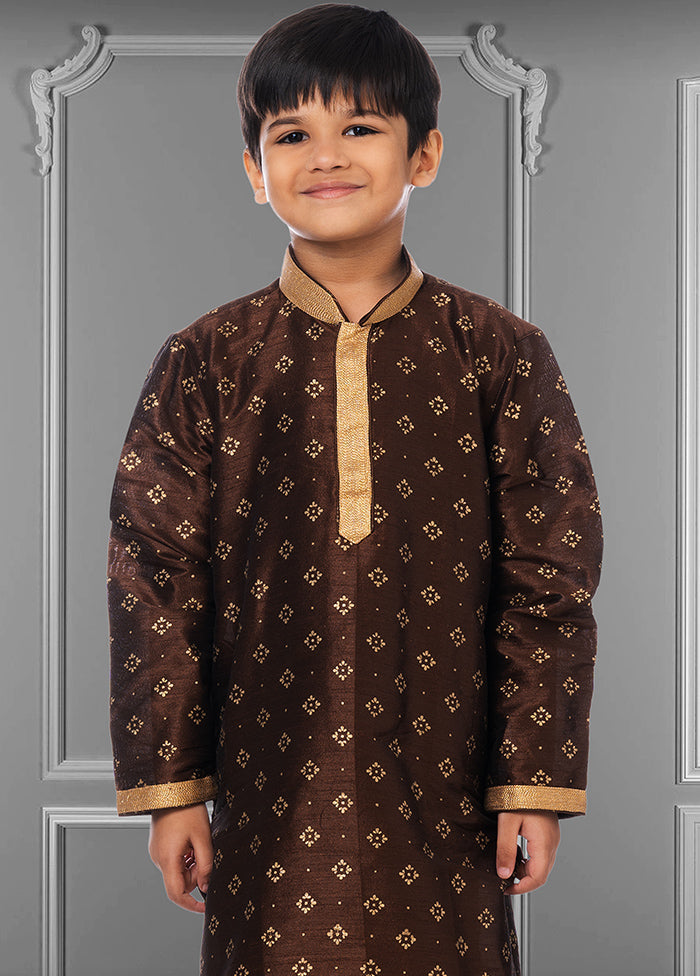 Brown Silk Kurta Pajama Set For Boys - Indian Silk House Agencies