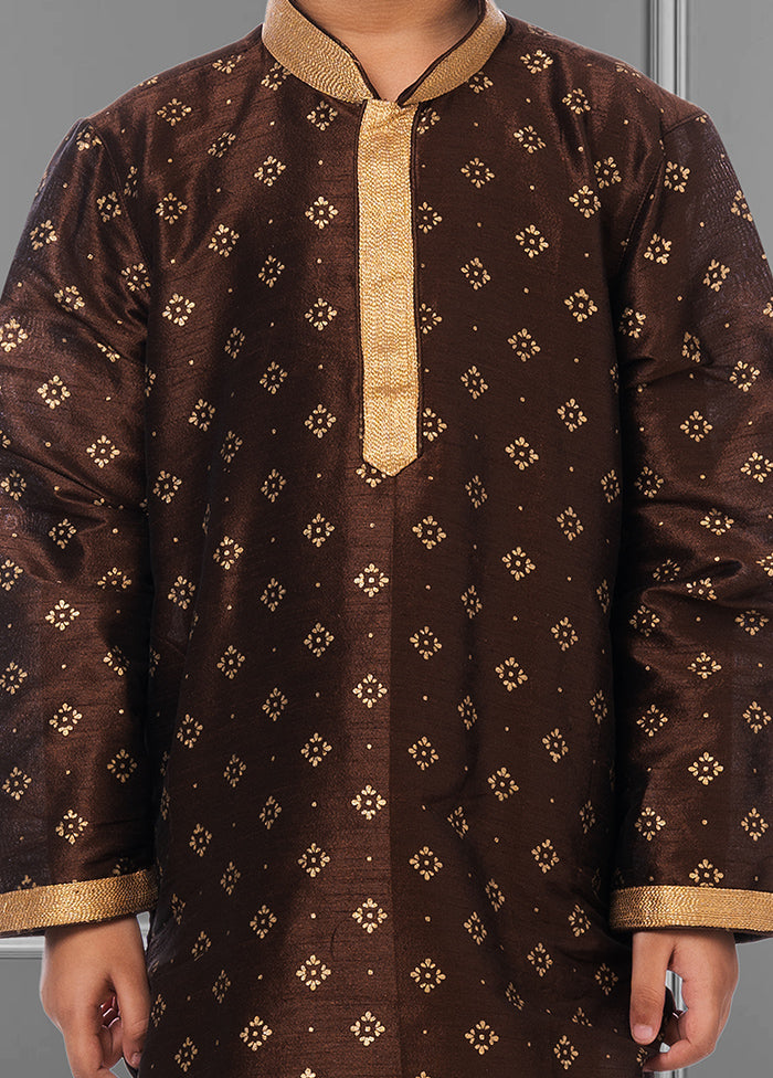 Brown Silk Kurta Pajama Set For Boys - Indian Silk House Agencies