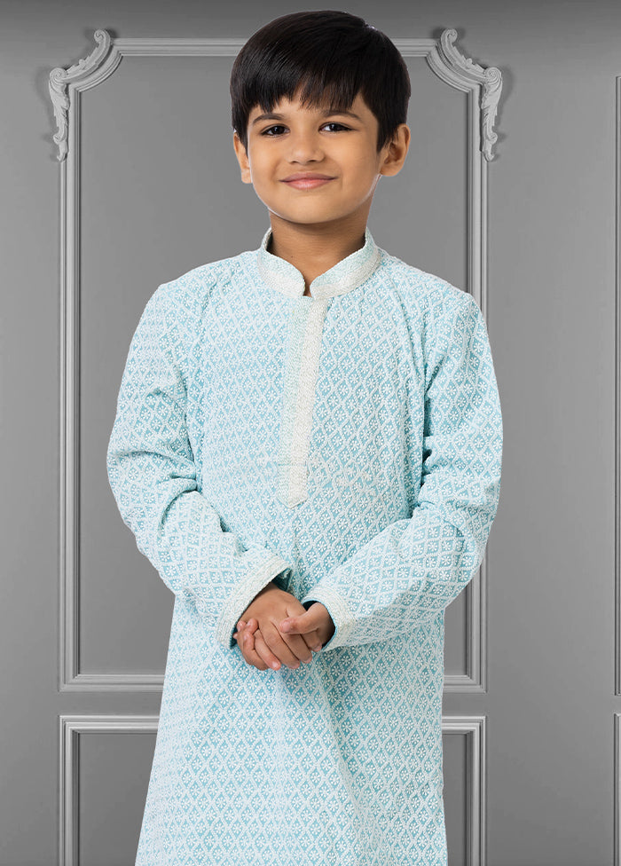 Sky Blue Georgette Kurta Pajama Set For Boys - Indian Silk House Agencies