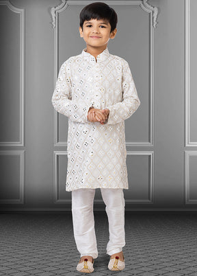 White Georgette Kurta Pajama Set For Boys - Indian Silk House Agencies