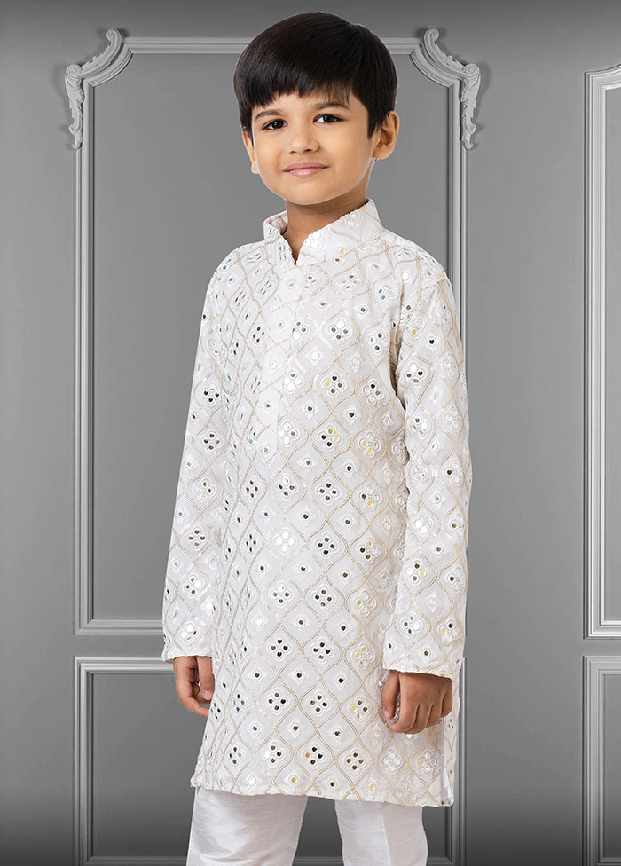 White Georgette Kurta Pajama Set For Boys - Indian Silk House Agencies