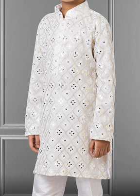 White Georgette Kurta Pajama Set For Boys - Indian Silk House Agencies