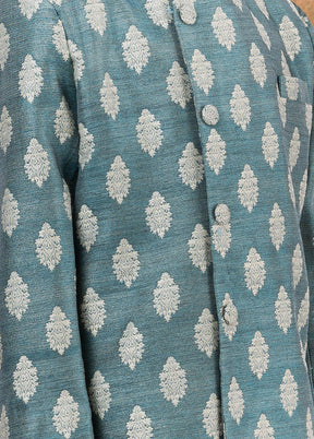 2 Pc Blue Jacquard Silk Kurta Dhoti Set - Indian Silk House Agencies