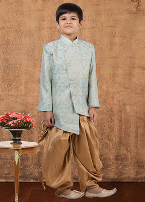 2 Pc Sky Blue Jacquard Silk Kurta Dhoti Set - Indian Silk House Agencies