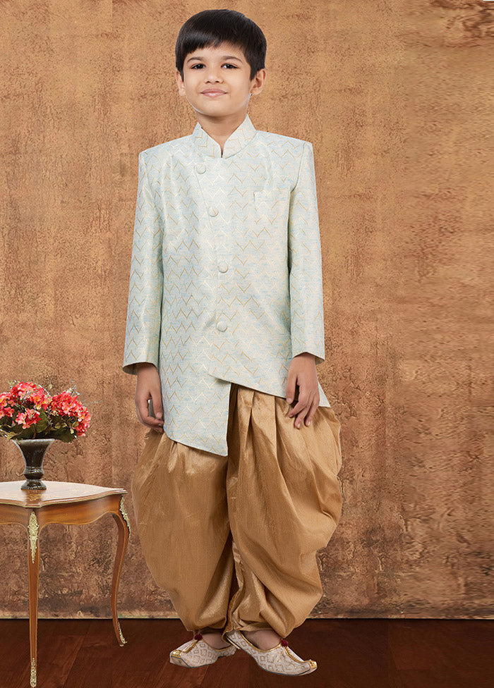 2 Pc Sky Blue Jacquard Silk Kurta Dhoti Set - Indian Silk House Agencies