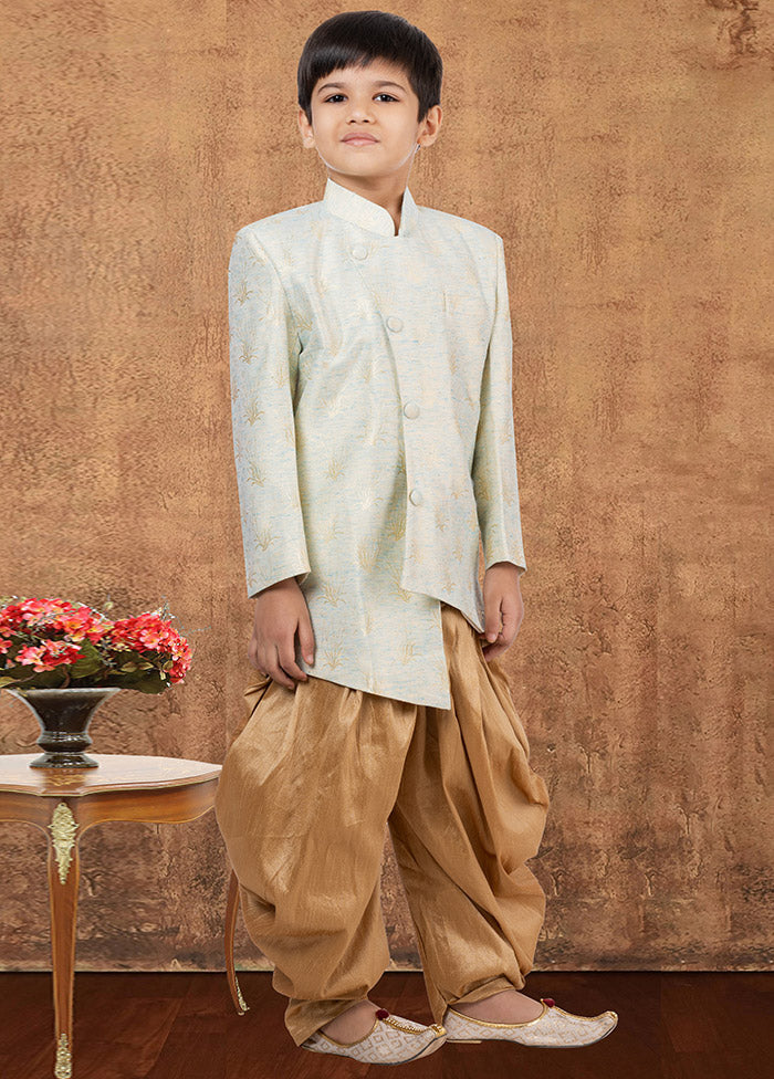 2 Pc Sky Blue Jacquard Silk Kurta Dhoti Set - Indian Silk House Agencies