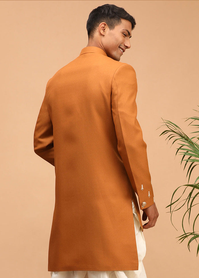 Mustard Silk Sherwani Set - Indian Silk House Agencies