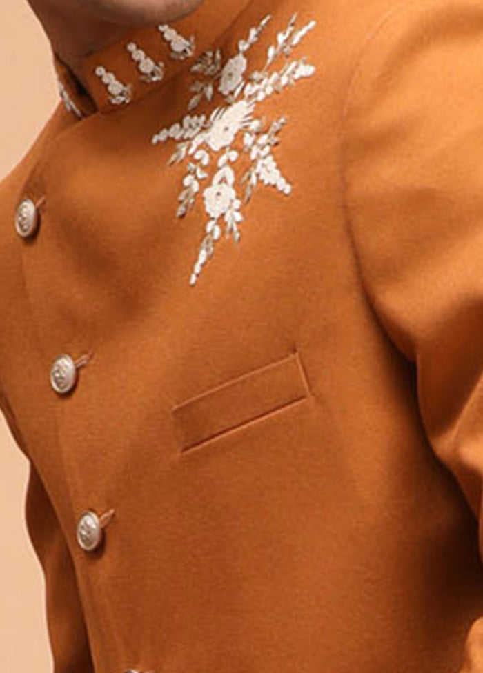 Mustard Silk Sherwani Set - Indian Silk House Agencies