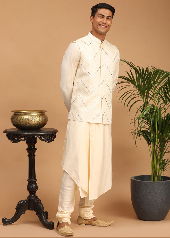 3 Pc Cream Viscose Kurta Pajama Jacket Set VDVAS15062289 - Indian Silk House Agencies