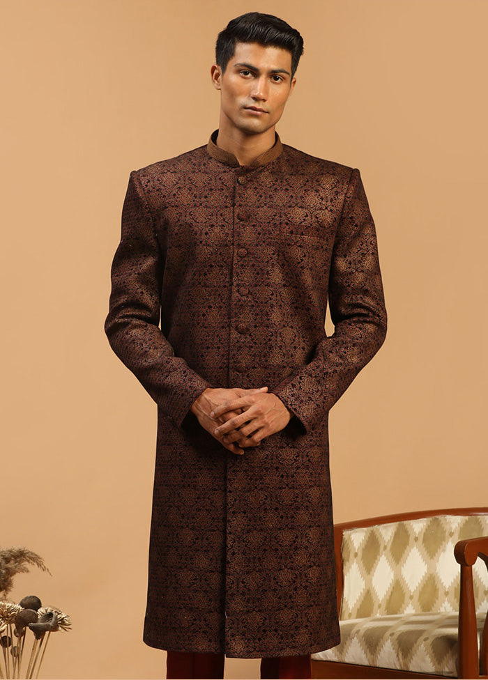 Brown Silk Sherwani Set - Indian Silk House Agencies