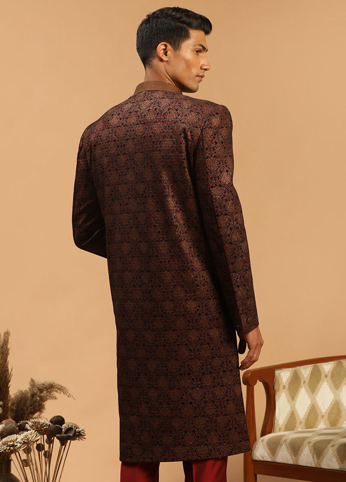 Brown Silk Sherwani Set - Indian Silk House Agencies