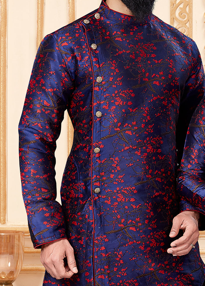 2 Pc Blue Silk Father And Son Combo Set