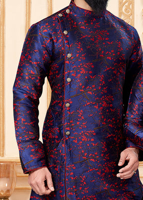 2 Pc Blue Silk Father And Son Combo Set