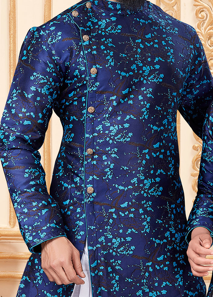 2 Pc Blue Silk Father And Son Combo Set