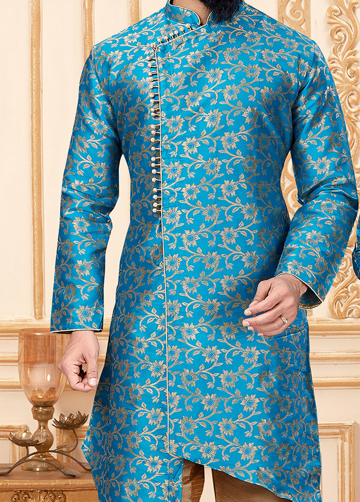2 Pc Blue Silk Father And Son Combo Set