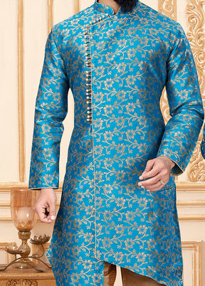 2 Pc Blue Silk Father And Son Combo Set