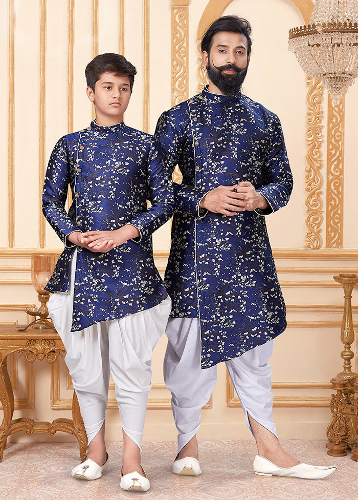 2 Pc Blue Silk Father And Son Combo Set
