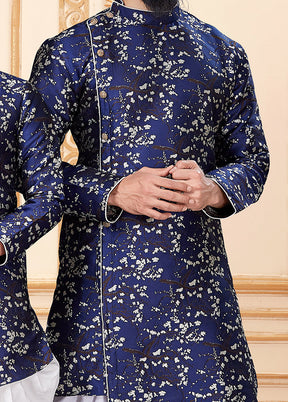 2 Pc Blue Silk Father And Son Combo Set