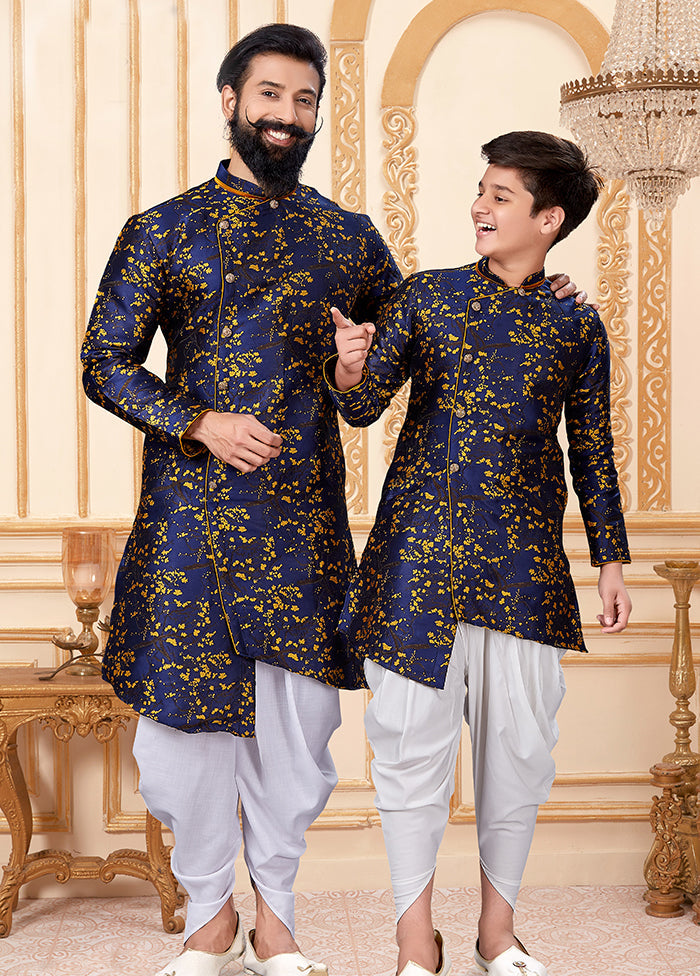 2 Pc Blue Silk Father And Son Combo Set