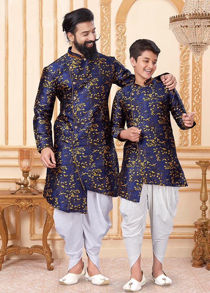 2 Pc Blue Silk Father And Son Combo Set